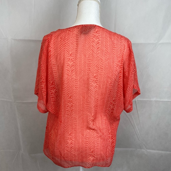 Anthropologie Maeve Tiburon Silk Button Blouse Size M Orange Coral Sheer - Picture 5 of 8